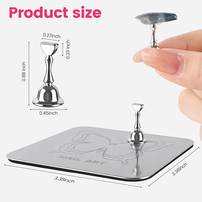 TADOPRO Nail Stand for Press Ons, Nail Holder for Painting Nails, Press on Nail Stand for Nail Art with Magnetic Metal Base Nail Art Supplies Home DIY & Salon Use(sliver02)
