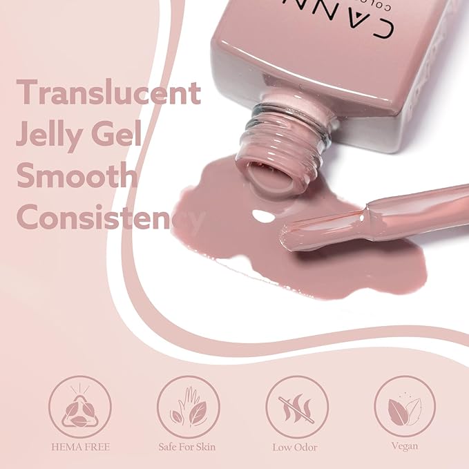 CANNI Milky Light Pink Gel Nail Polish, 1Pcs Jelly Nude Pink Gel Polish Sheer Clear Light Pink Gel Polish Translucent Color Nail Polish Gel Soak Off U V Gel Nail French Nail Manicure Salon DIY