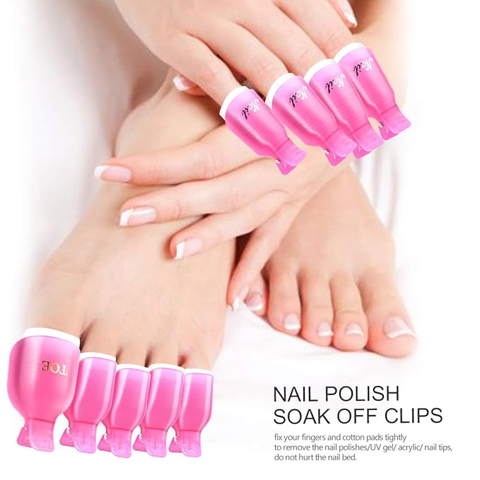 Teenitor Nail Polish Gel Remover Tool Kit, with Soak Off Clips, Cuticle Pusher Peeler Scraper, Remove Pads, Nail Files Buffer Block, Nail Brush Pink