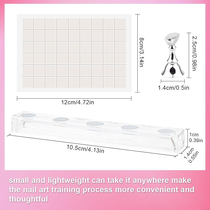 Nail Stand Acrylic Nail Art Display Stand Magnetic Nail Tips Practice Holder 54 Pcs Reusable Adhesive Putty for DIY Painting Nails Stand kit (silver)