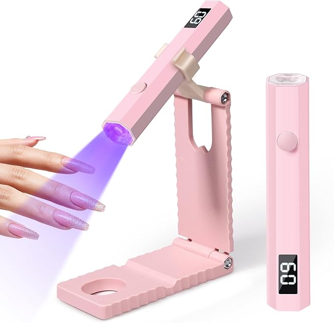 UV Nail Lamp with Stand Foldable, 360°Adjustable Rotation, Portable, Relax Hands,Pink Flash Cure Lamp for Gel Polish Home DIY Salon Women Painting Manicure
