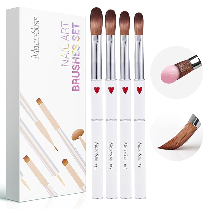 MelodySusie 4Pcs Acrylic Nail Brush Set, Size 8/12/14/16 for Acrylic Powder Nail Extension and 3D Nail Carving for DIY Home Salon