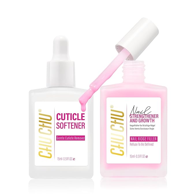 CHUCHU Nail Strengthener and Cuticle Remover Kit: 2pcs 15ml Protein Milky Pink Quick Dry Nail Repair Polish and Cuticle Softener for Peeling Gel-Damaged Nails