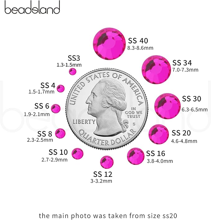 Beadsland 1440pcs Flat Back Crystal Rhinestones Round Gems for Nail Art and Craft Glue Fix, Hot Pink, SS12, 3.0-3.2mm