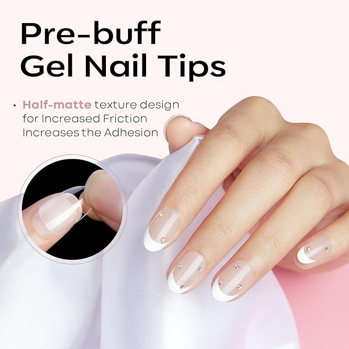 Modelones Extra Short Oval Round Nail Tips - 510Pcs Soft Fake Nails Tips Gel Pre-shaped Half Matte Full Cover No Filed False Extension Manicure Salon DIY at Home 15 Sizes