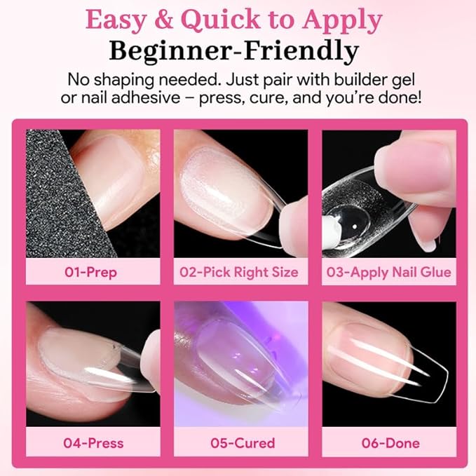 Medium Coffin Fake Nail Tips, 15 Sizes 240 PCS Clear Half Matte Press On False Nail Tips Pre-shaped Half Soft Cover Gel Nail Tips Extensions Thick Long Lasting for DIY Beginners & Salon Manicure