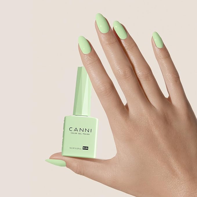 CANNI Mint Green Gel Nail Polish, 1Pcs Pastel Light Green Gel Polish Lime Sage Color Soak Off U V Nail Manicure Salon DIY at Home