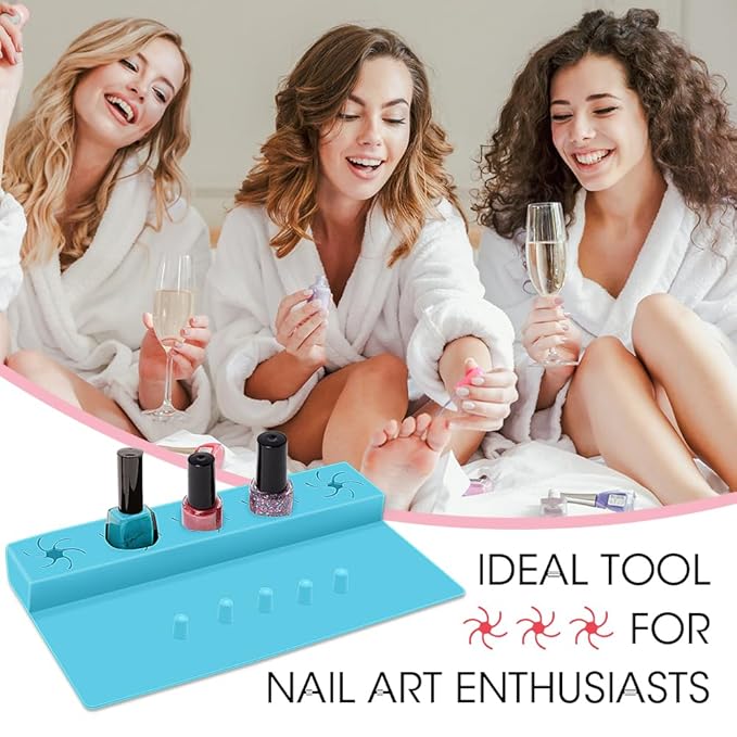 Nail Polish Holder,Silicone Hand Rest Mat Fingernail Painting Tools 2 in 1 Art Accessories Organizer Case Set with Anti-Spill Bottle Stand and Finger Separators for Pedicure Manicure(Blue)