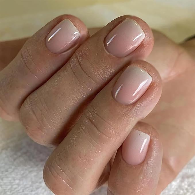 24pcs Nude Press On Nails - Short, Square, Glossy, Full Cover, Reusable False Nails - DIY Manicure Kit