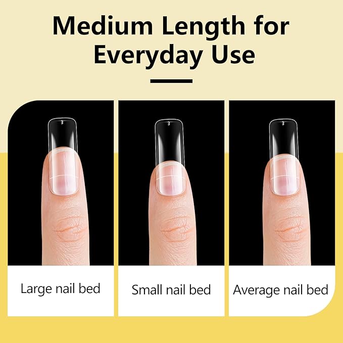 Yokilly 1000PCS Square Nail Tips and Glue, Clear Natural False Acrylic Nail Tips, Half Cover 10 Sizes French Artificial Nail Tips Manicure with Nail Clipper, Nail Files and Glue for Dip Powder