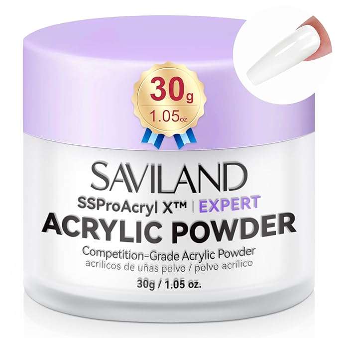 SAVILAND White Acrylic Blending Tech Keratin Nail Powder Ultra-Smooth Application Professional Powder for Nail Extension & Carving