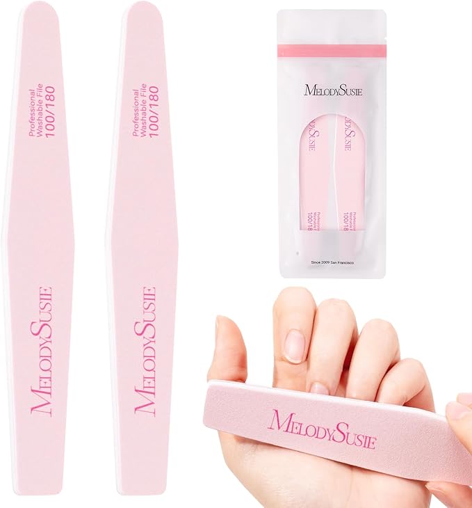 MelodySusie Nail File Kit, 2Pcs Double Sided 100/180 Grit Diamond Shape Emery Boards For Nails, Professional Nail Art Manicure Pedicure Supplies for Home and Salon Use, Pink