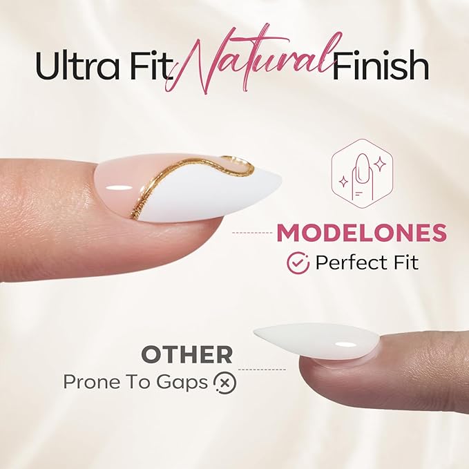 Modelones French Tip Press on Nails Almond, Short Almond Fake Nails, Semi-Transparent Soft Nail Kit with Nail Glue Adhesive Tabs Nail File, Spring Nails Press Ons 30Pcs 15 Sizes, Pearl