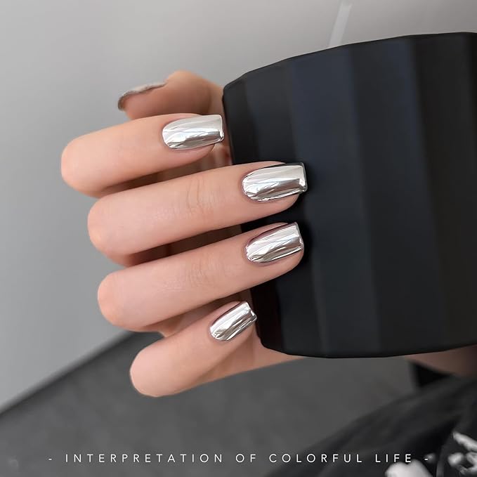 GAOY Metallic Silver Gel Nail Polish Art Liner, 12ml 3D Mirror Chrome Effect Color Nail Paint Design with Thin Brush, UV Light Cure for DIY Manicure at Home