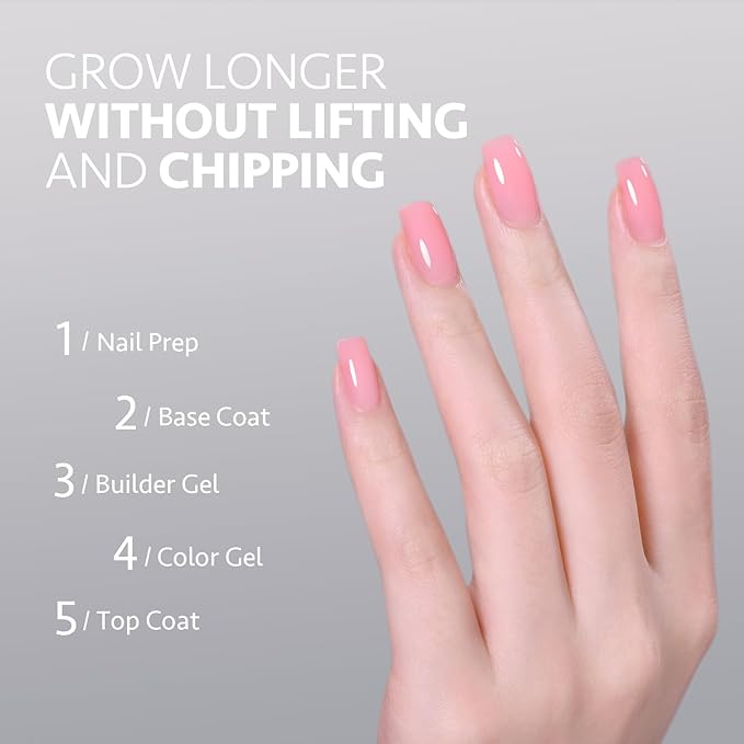 GAOY Builder Gel for Nails, 16ml Pink Nail Strengthener in a Bottle, Nail Extension Hard Gel, Soak Off Long Lasting UV Light Cure, 1727 First Love, Base Coat Top Coat Needed