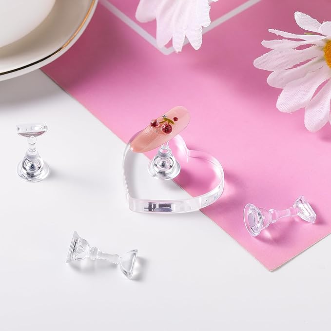 Nail Stand For Press On Acrylic Nail Holder Kit For Painting Nails Tip Arts Display With 300PCS Double-Sided Tape And 1 Heart Shaped Acrylic Stands For Nail Art Supplies