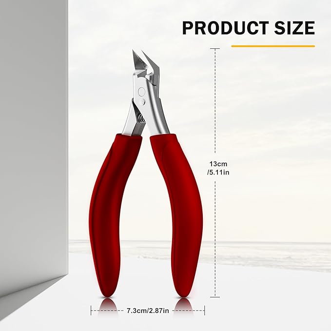 BEZOX Toenail Clippers for Seniors, Slant Straight Blade Toe Nail Clippers for Thick and Ingrown Nails, Soft Grip Long Handle Toenail Scissors for Mani & Pedi Nail Care - Red