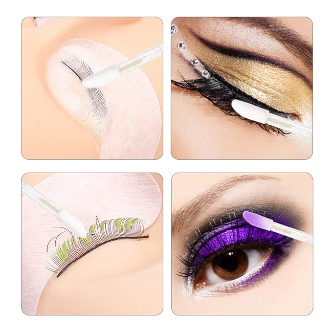 300 PCS Eyelash Extension Supplies Kit,Disposable Lash Spoolies Brushes Micro Swab Brushes Mascara Wand Lip Eyelash Extension Tattoo Lipstick Applicator(Crystal White)