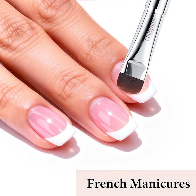 Nail Art Brush,2-in-1 French Tip and Cuticle Cleanup Brush for Gel Polish,Professional Nail Tool with Wooden Handle（French F20）