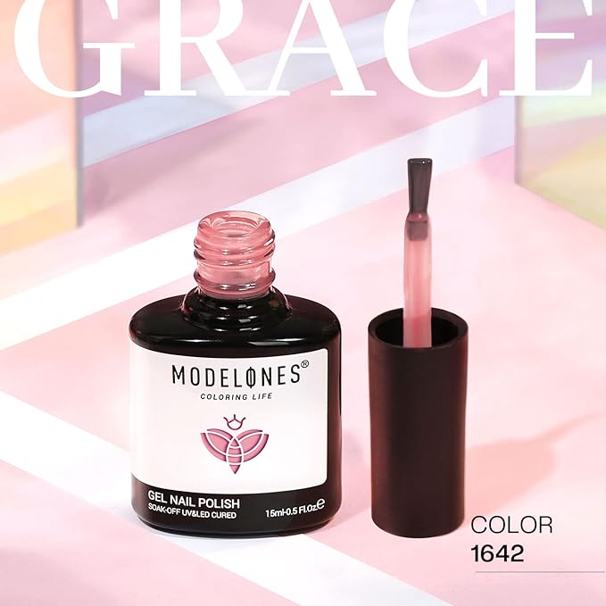 modelones Pink Gel Nail Polish Jelly Nude Pink Gel Polish French Tip Base Colors Translucent Soak Off U V Soap Nails for Nail Art Manicure at Home 15ML