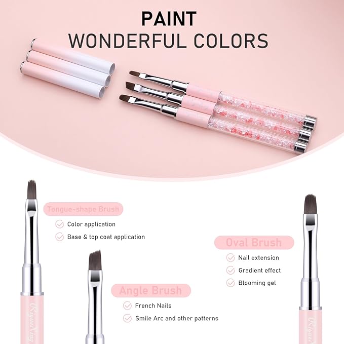 3PCS Nail Art Clean Up Brushes -Round/Angled Nail Brushes for Cleaning Polish Mistakes on the Cuticles, Brushes for Nail Art and Designs Painting DIY