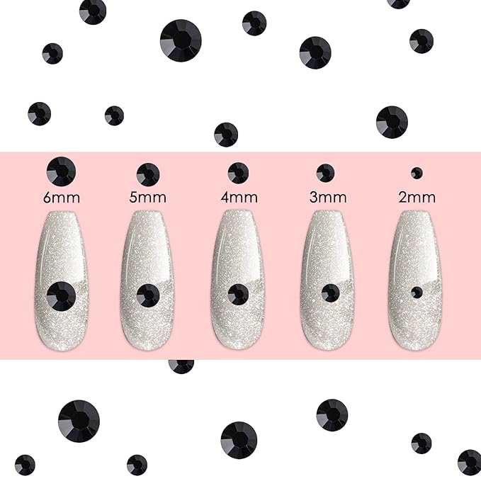 Canvalite 1500PCS Black Rhinestones Flat Back Gems, Nail Rhinestones Nail Art Gems with Pick Up Tweezers and Rhinestone Picker Dotting Pen, Nail Art Tools for Nails, Clothes, Face, Craft