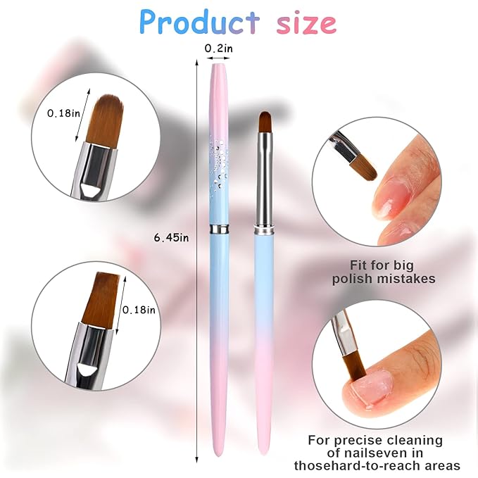 Sliverdew Nail Polish Clean Up Brush, 2Pcs Round&Flat Nail Art Polish Brush for Cleaning, Finger Nail Cleaning Brushes for Nail Art, Professional Nail Painting Brush