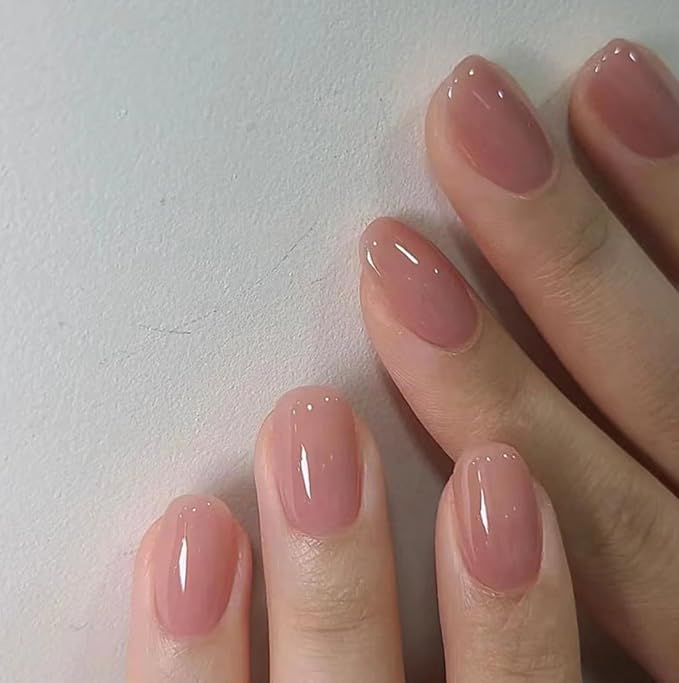 Curvlife Soft Gel Extra Short Press on Nails, 30Pcs Honey Peach Pink Oval Acrylic Fake Nails with Design Full Cover for Women Reusable Nail Kit with Nail Glue Adhesive Tabs
