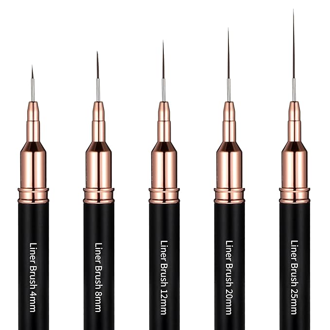 5 PCS Nail Liner Brush, Fine Nail Art Brushes, Nail-Art Liner Brushes Black UV Gel Polish Painting Tools for Long Lines, Thin Details, Fine Drawing, Sizes 4/8/12/20/25mm