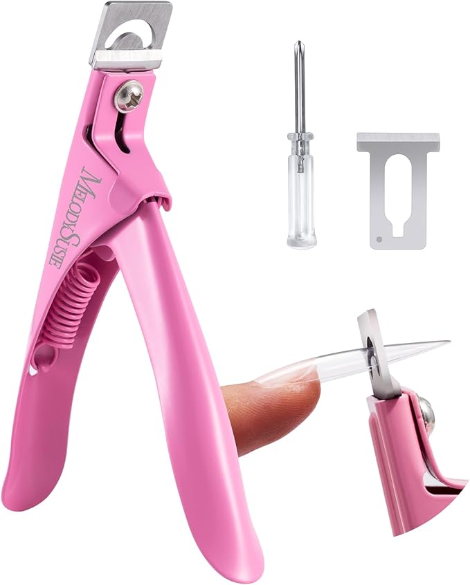 MelodySusie Acrylic Nail Clippers, Professional Nail Clippers Cutters for Acrylic Nails Fake Nail Tips, Adjustable Stainless Nail Trimmer, Manicure Tool for Salon Home Nail Art, Pink