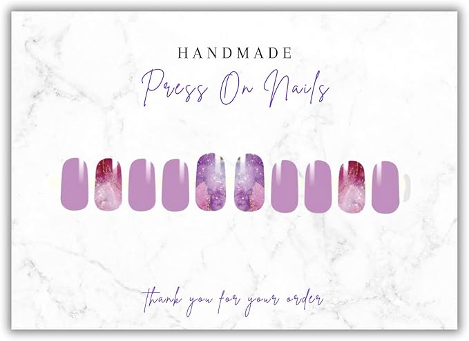 Handmade Acrylic Press On Nails Display Card | 5x7” 30 pk | w/Application Aftercare Instructions Inserts Marble for Packaging in Your 6 * 9 Holographic Bags Use With Double Sided Tape