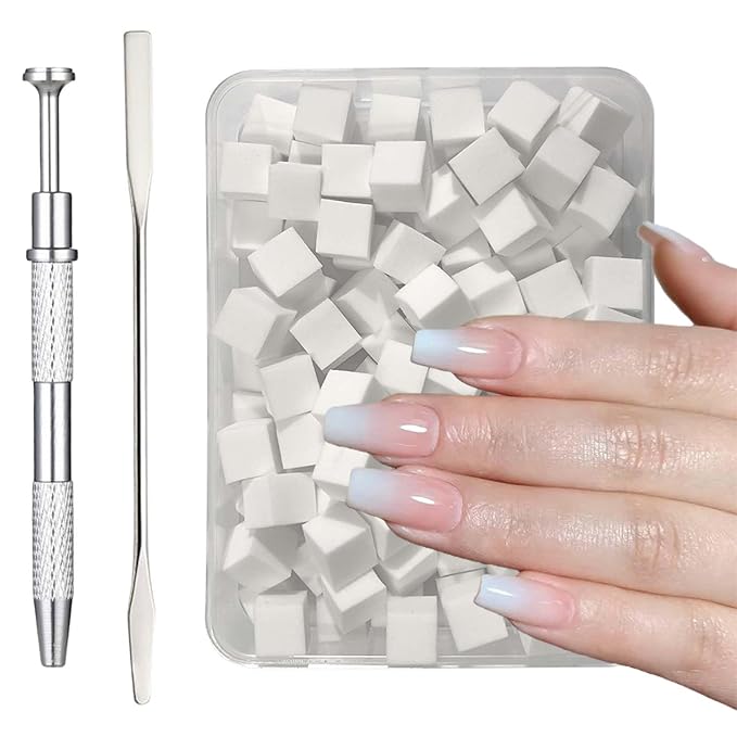 100pcs Nail Sponges for Ombre,Ombre Nail Brush With Grabbing Pen and Stainless Steel Mixing Stick,Soft Nail Art Sponges,Nail Design Tools for Professional and Beginner Manicure Salon (White)