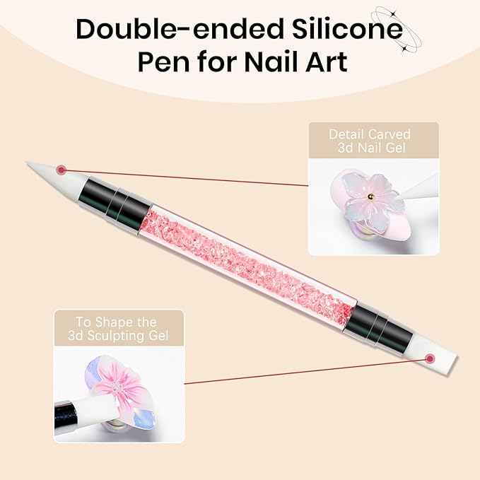 3D Nail Gel Sculpting Gels for Nail Art, Clear&White Hard Solid Builder Gel Non-Sticky Extension for Carving Molding with Silicone Mold Silicone Pen Designs DIY Manicure at Home