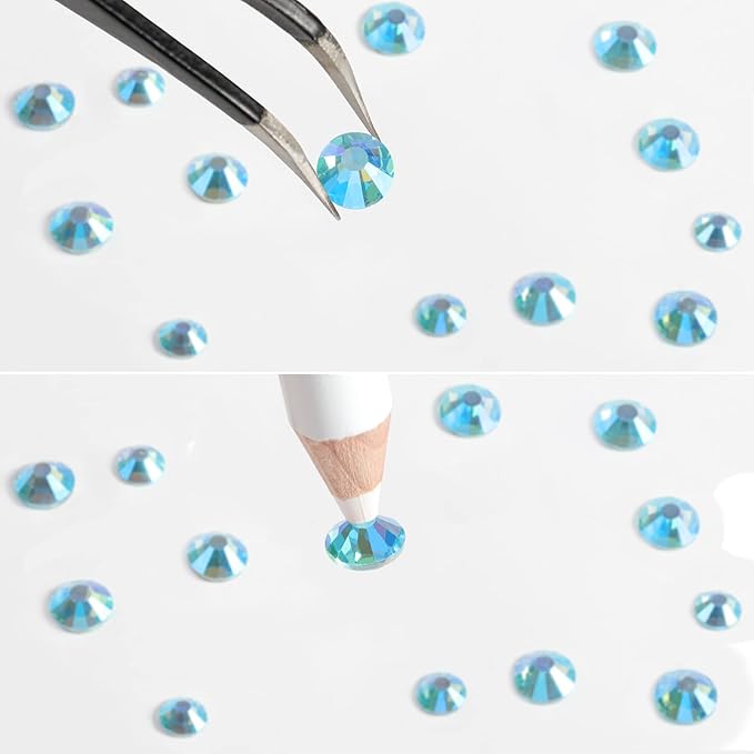 Beadsland Rhinestones for Makeup,8 Sizes 2500pcs Blue AB Flatback Rhinestones Face Gems for Nails Crafts with Tweezers and Wax Pencil,Aquamarine AB,SS4-SS30