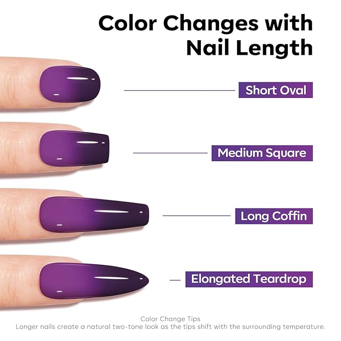modelones Black Purple Gel Nail Polish Color Dark Purple Changing Black Mood Temperature Change Nail Polish Gel Soak Off Nail Art DIY Salon Manicure Holiday Gift for Girls Women 15 ML
