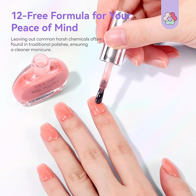 SAVILAND Jelly Nail Polish Set: 12 Colors Natural Nudes Pink Nail Sheer White Polish Air Quick Dry Fingernail Polish 12-Free Nail Lacquer DIY At Home Manicure Gift for Girls Women Christmas