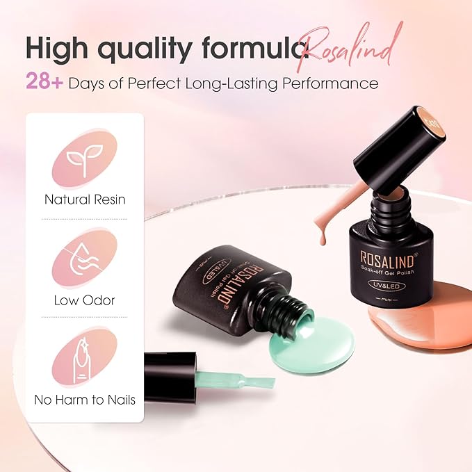 ROSALIND Jelly Gel Nail Polish Set, 30PCS 26 Colors Jelly Translucent Pink Milky White Nude Nail Gel Base and Glitter Glossy Matte Top Coat Translucent Collection French Nails Gift for Women