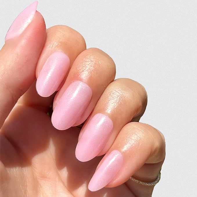 Olive & June Instant Mani Press-On Nails (Glue) | 42 Fake Nails, 21 Sizes | Non-Toxic, Long-Lasting Recycled Materials Realistic Look | Spring Flowers & Patterns | Medium, Oval | Iridescent Pink