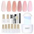 GAOY Gel Nail Polish Kit with UV Light for Beginners, 6 Colors Sheer Jelly Nude Pink, Gel Polish Kit with Top and Base Coat for Salon and Nail Art DIY at Home, Pinkish