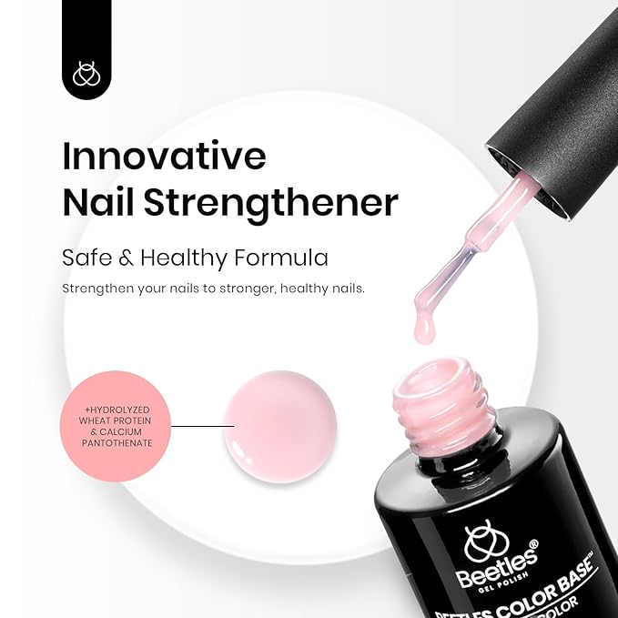 Beetles Pink Base Gel Nail Polish 1 Pcs 15ml: Nude Pink 5 in 1 Pastel Builder Jelly French Tip Base Color Gel Polish Strengthener Soak Off U V LED Lamp Cure Nail Art