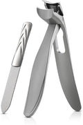 BEZOX Toenail Clipper for Seniors - Angled Toe Nail Clippers for Thick Nails for Seniors, Ergonomic Fingernail Clipper with Metal Nail File - Silver