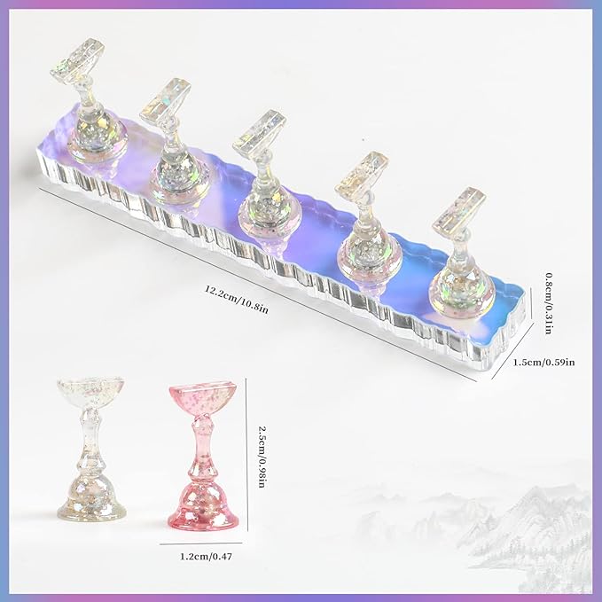 BQAN 2 Set Nail Holder for Painting Nails, Aurora Acrylic Nail Stand for Press on / Fake Nail Tips Training / Nails Display with 96 Pcs Reusable Adhesive Putty
