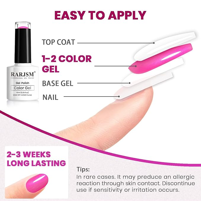 RARJSM Pearlescent Gel Nail Polish Fuscia Pink Purple Shell Glitter Shimmer Iridescent Mermaid Nail Gel Polish Soak Off LED UV Curing Requires Swirl Thread Effect DIY Manicure Use 7.5ML Summer Nail
