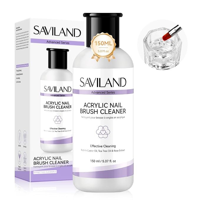 SAVILAND Advanced Acrylic Brush Cleaner: 3-Minute Deep Clean & Conditioning Liquid, Plant-Based Cleaner Conditioner Preserver Restorer for Acrylic Nail Brushes, Home DIY & Salon Use, 5 OZ