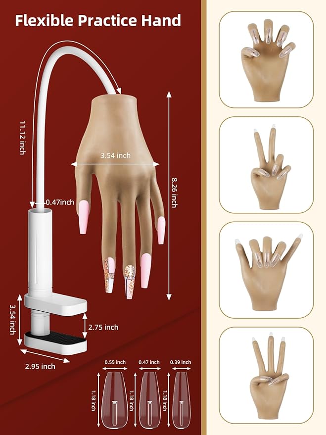 Practice Hand for Acrylic Nails - Nail Tips Won't Fall off Fake Hand - Flexible Movable Nail Practice Hand - Mannequin Hand For Nails - Nail Hand for DIY Nail Manicure