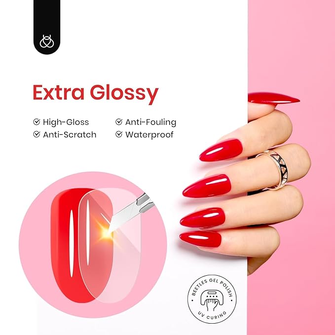 Beetles Extra Glossy Gel Top Coat - 15ml Clear Glossy No Wipe Top Coat Gel Nail Polish High Shine Long Lasting Nail Surface Protection Manicure Spring Nail Gifts for Women