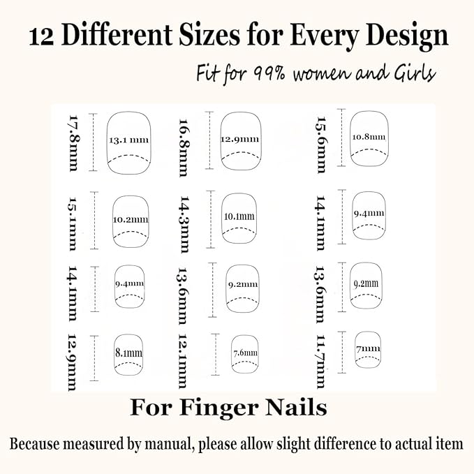 Pre-Designed Short Square Press on Nails Kit, 168 Pieces, 7 Designs Fake Nails, with 2 Bottles Reliable hold Nail Glue and Nail tools, All in 1 Stick on Nails (Short Square finger nail kit)