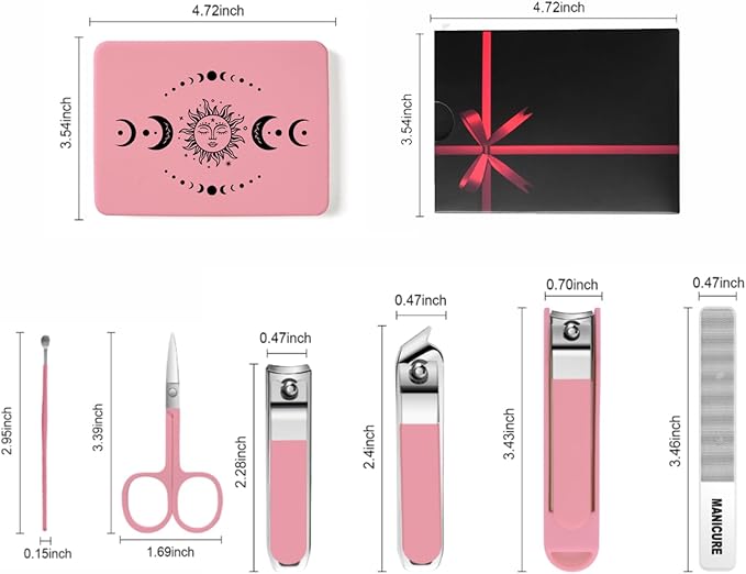6-Piece Nail Clipper Set with Nail File, Tweezers and ingrown toenail Removal kit Travel Nail kit for Men and Women (Moon Pink)