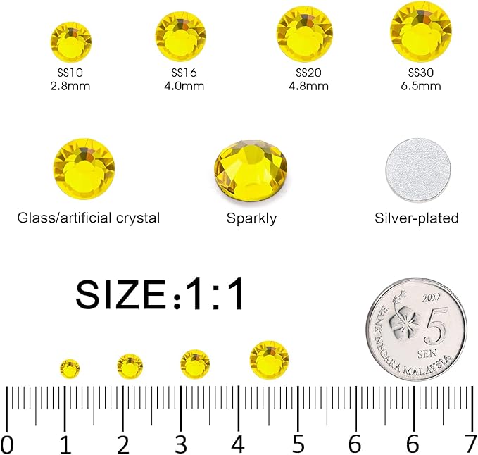 Flatback Rhinestones Bulk, 14400PCS Citrine Rhinestones for Clothes DIY Decoration Crafts, Citrine, SS10, 2.7-2.9mm