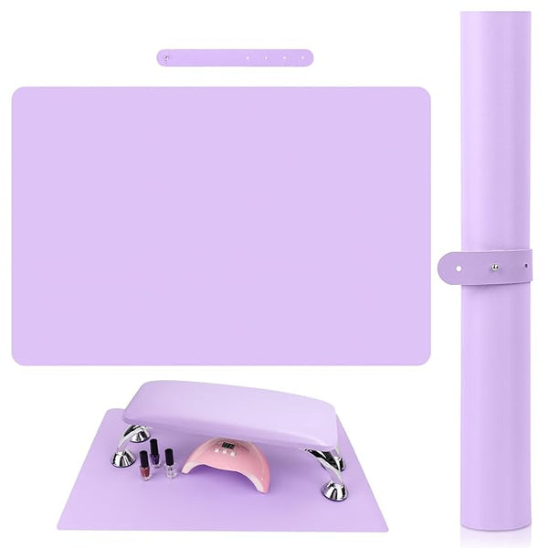 (MAT ONLY) Nail Art Table Mat, Foldable Nail Art Hand Rest Pad for Nail Arm Rest Cushion, Soft Microfiber Leather Nail Mat, Manicure Pad Nail Table Pad Desk Mat for Nail Technician Salon Home (Purple)